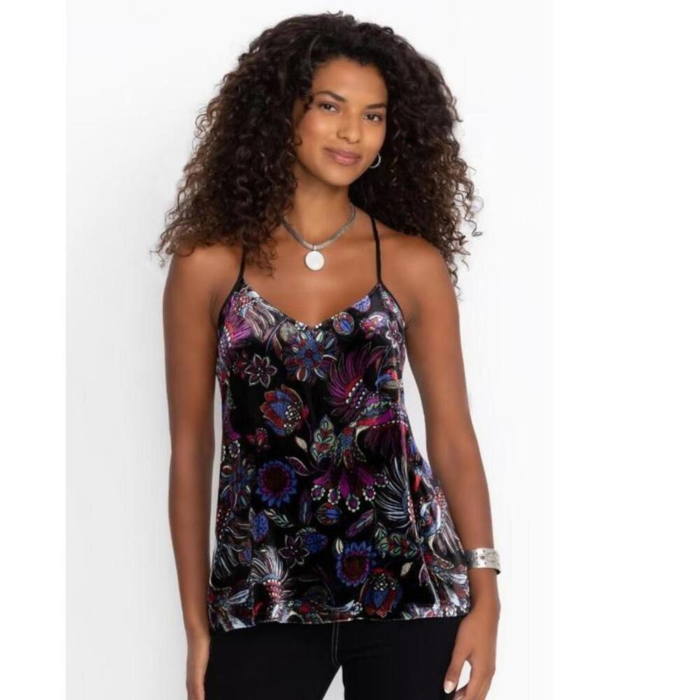 NWT Johnny Was Velvet Silk Blend Tank Top Cami Floral Peacock Racerback Boho - S